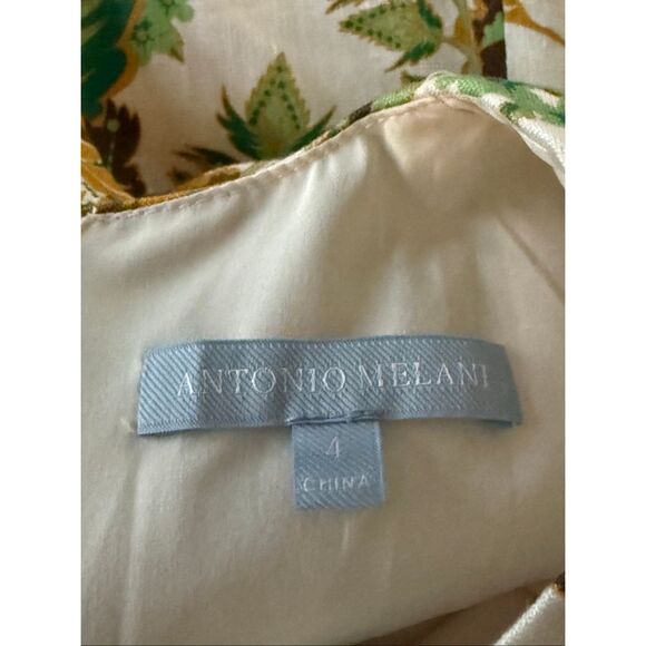 Antonio Melani White Floral Linen Dress, Feather Cuff Detail, Size 4 - Picture 12 of 12